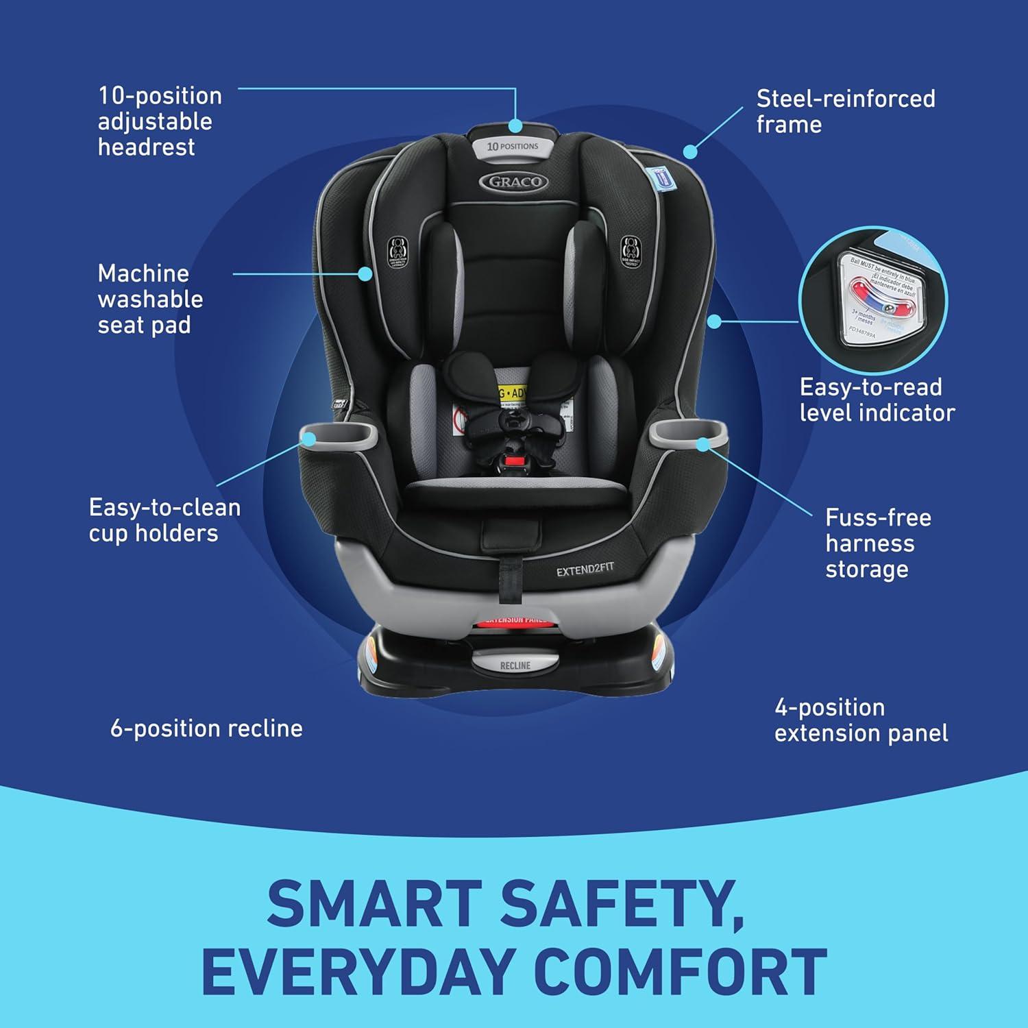 imageGraco Extend2Fit 3in1 Car Seat Grey Booster Car Seat ConvertibleKenzie